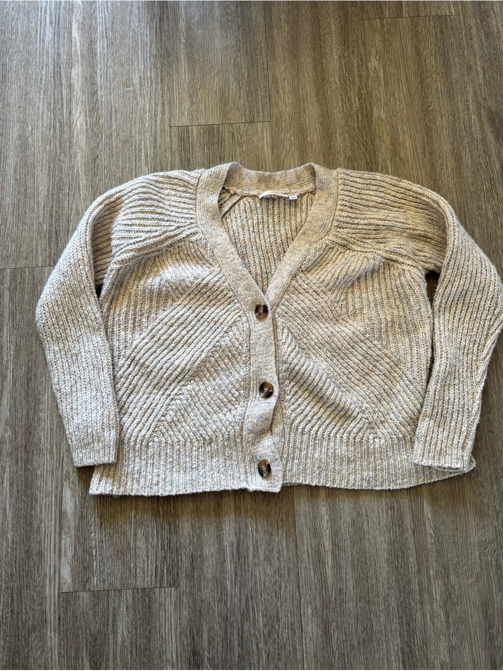 Cloth. Neutral Cream, Blue, and Pink Ribbed Button-Up Oversized Women's Cardigan